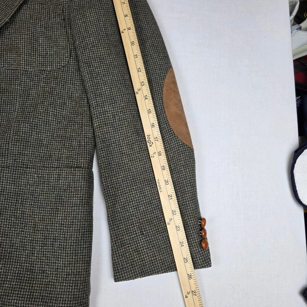 Hunt Valley Pure Wool Tweed Elbow Patch Blazer Sport Coat Mens 42L Brown Check